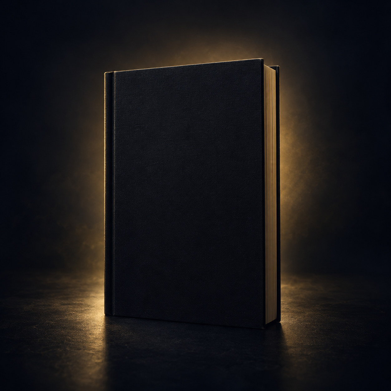 Libro oscuro sin texto, iluminado suavemente desde atrás